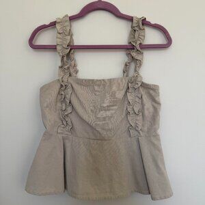 Lucca Ruffled Straps Linen Blend Peplum Top Summer Boho Chic Cottagecore -Medium